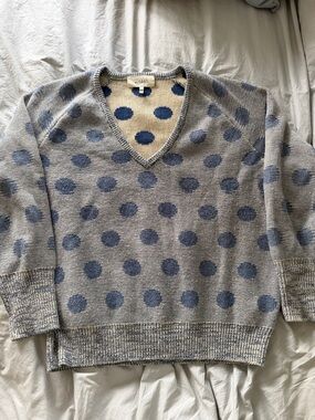 THE GREAT. V-Neck Polka Dot Sweater